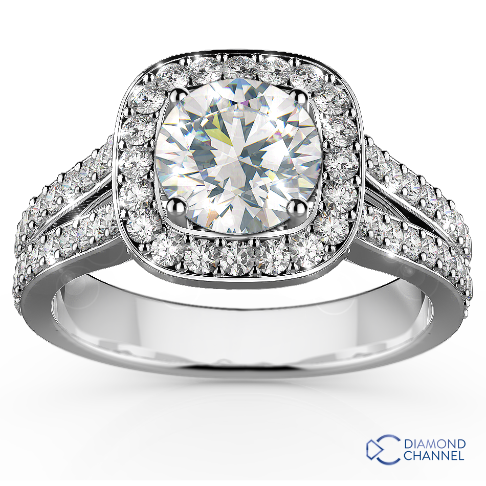 Split Shank Halo Diamond Engagement Ring