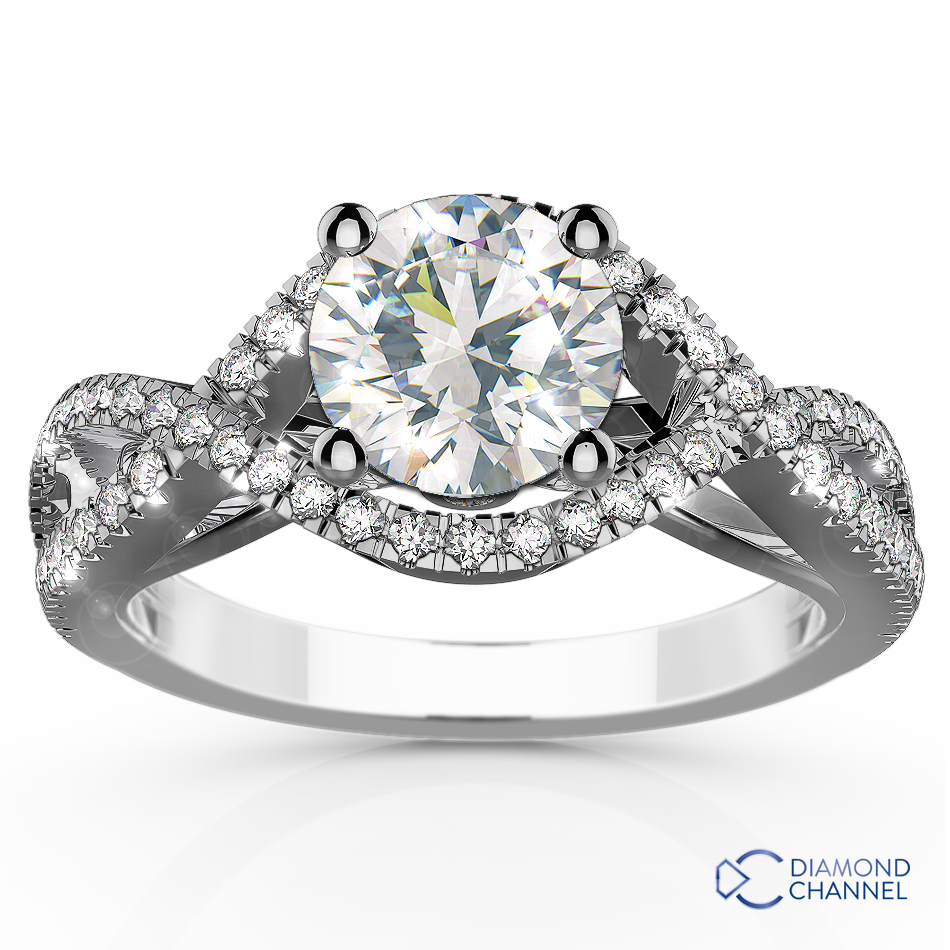Petite Twisted Halo Diamond Engagement Ring