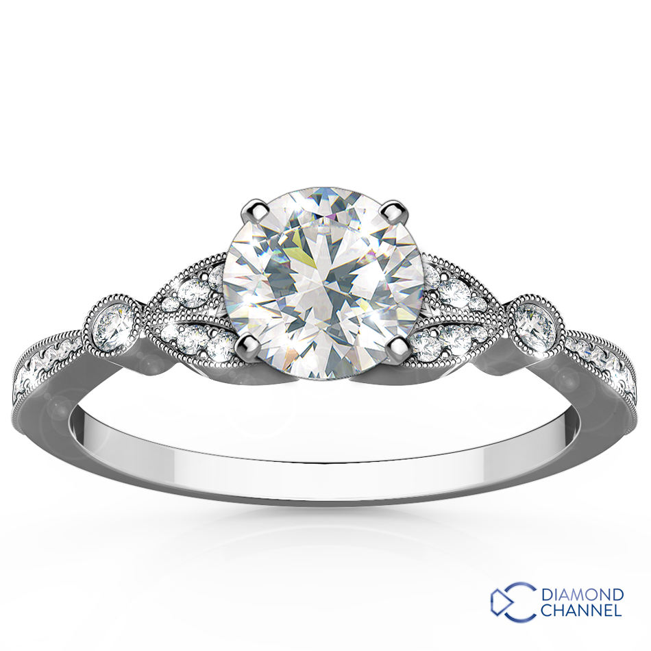 Vintage Pavé Leaf Diamond Engagement Ring