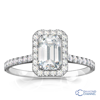 Emerald Cut Halo Floating Diamond Ring in 9K White Gold(0.76ct tw)