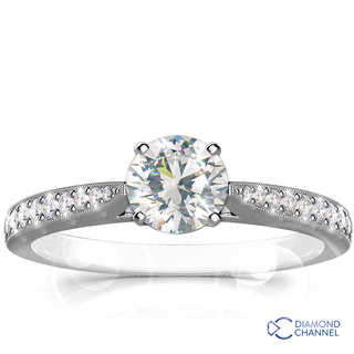 Sidestone Pave Set Diamond Engagement Ring (0.62ct tw)