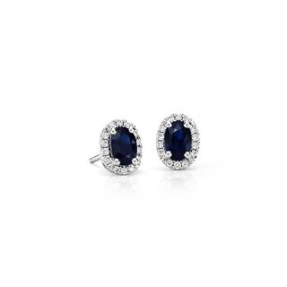 Oval Sapphire Stud Earrings In 9K White Gold (6x4mm)