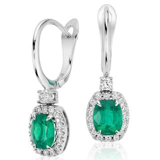 Cushion Emerald and Diamond Drop Earrings in 9k white gold