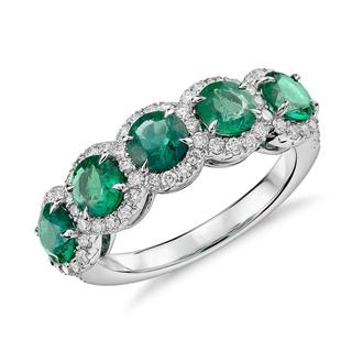 Emerald with Diamond Five-Stone Halo Ring (1.66ct TW*)