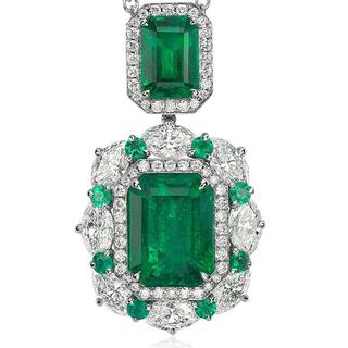 Emerald and Diamond Drop Pendant in 18k White Gold