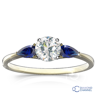 Three Stone Sapphire -Diamond Ring in 9k White Gold (0.84ct tw)