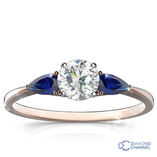 Three Stone Sapphire -Diamond Ring in 9k White Gold (0.84ct tw)