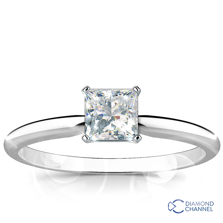 Solitaire Princess Cut Diamond Engagement Ring (PR-0.48ct)