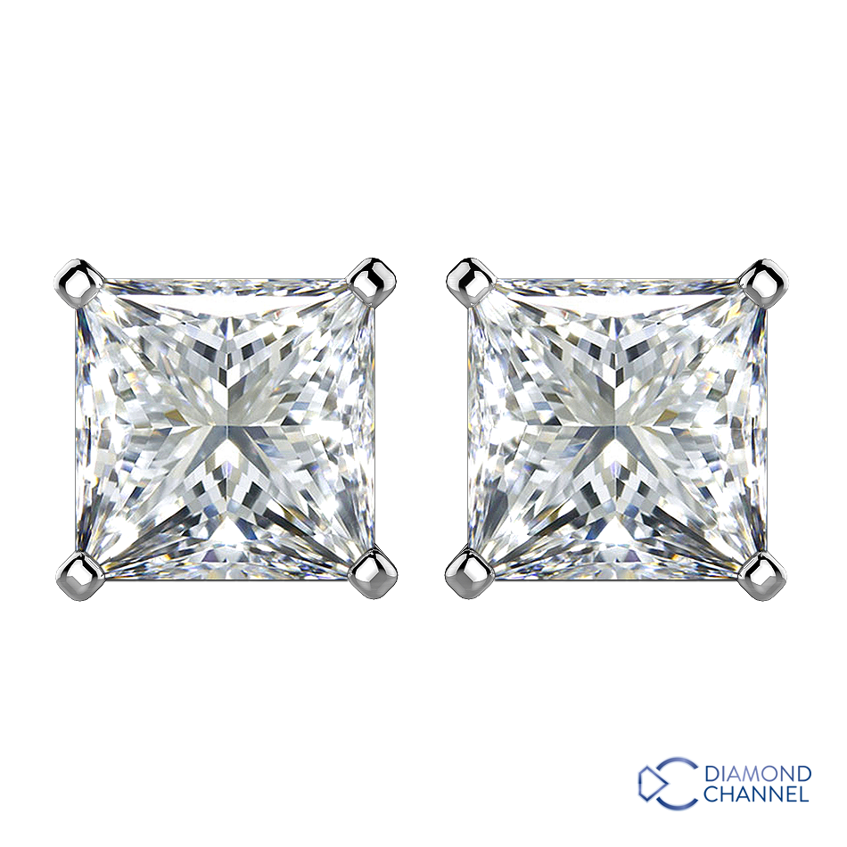 Princess Cut Diamond Stud Earrings in 9K White Gold 0.54ct tw