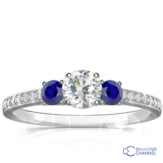 Three Stone Sapphire -Diamond Ring (1.45ct tw)
