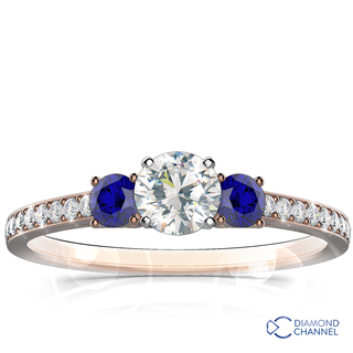 Three Stone Sapphire -Diamond Ring (1.45ct tw)