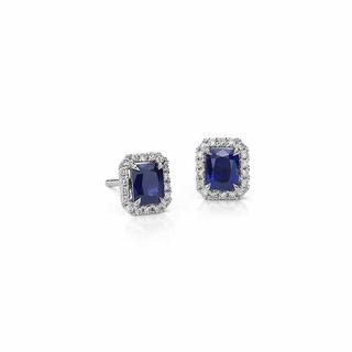 Radiant Sapphire and Diamond Stud Earrings in 9K White Gold (0.40ct tw)