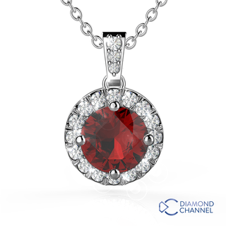 Round Shape Ruby and Diamond Pendant in 18K White gold
