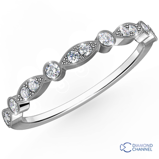 Leaf Millgrain Marquise and Dot Diamond Half Eternity Band