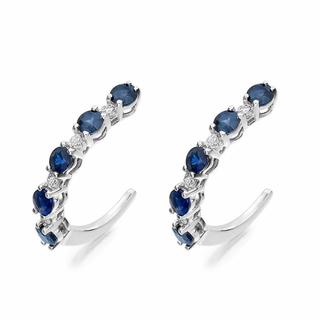 Sapphire and Diamond Hoop Earrings in 18K White Gold