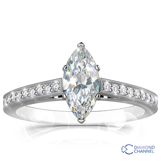Milgrain Marquise Cut Pave Diamond Ring In 9K White Gold(0.57ct tw)