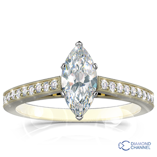 Milgrain Marquise Cut Pave Diamond Ring In 9K White Gold(0.57ct tw)