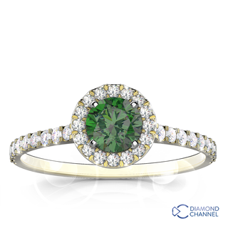 Petite Round Emerald and Diamond Pavé Halo Ring 