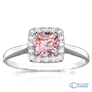 Morganite And Diamond Halo Cushion Ring (0.24ct tw)