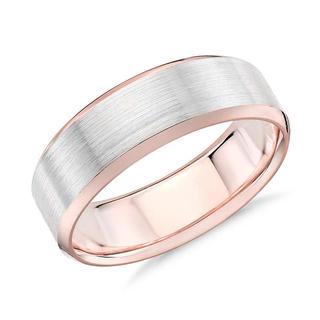 Brushed Bevelled Edge In 9K White And Rose Gold(6mm)