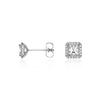 Princess-Cut Halo Diamond Earrings In 9k White Gold (0.60ct tw)