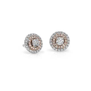 Double Halo Diamond Earrings In 9k White And Rose Gold (0.65ct tw)