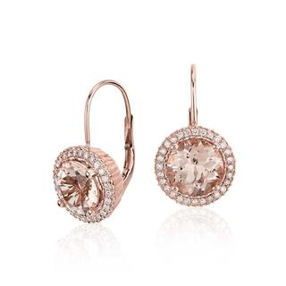 Morganite And Diamond Drop Earrings In 9k Rose Gold(7mm)