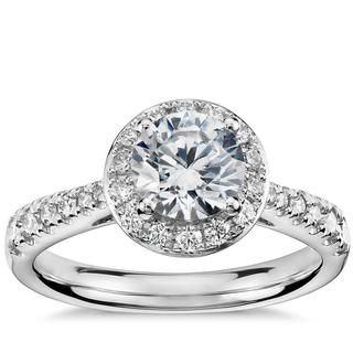 Tapered Shank Halo engagement Ring In 9k white Gold(0.97ct tw)