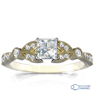 Petite Vintage Pave Leaf Diamond Engagement Ring (0.73ct tw)