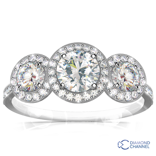 Three Stone Halo Diamond Engagement Ring (1.00ct tw)