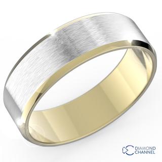 6.5mm Brushed Two-Tone Bevel Edge Wedding Ring