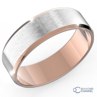 6.5mm Brushed Two-Tone Bevel Edge Wedding Ring