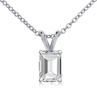 Emerald Cut Double Bezel Solitaire Diamond Pendant In 9k White Gold (0.20ct tw)