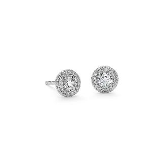 Bezel-Set Halo Diamond Earrings In 9K White Gold(0.68ct tw)