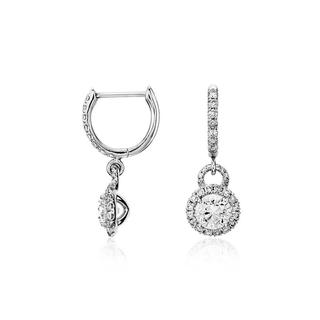 Diamond Halo Drop Earrings In 9K White Gold(0.70ct tw)