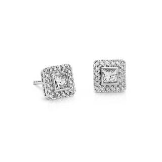 Princess Cut Halo Diamond Earrings in 9K White Gold (0.70ct tw)