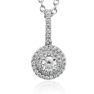 Diamond Double Halo Pendant in 9K White Gold (0.63ct tw)