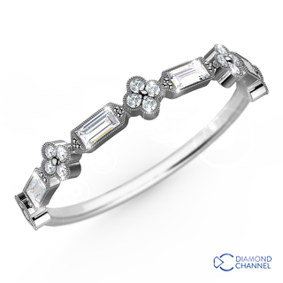 Lucky Clover Vintage Baguette and Round Diamond Half Eternity Ring 