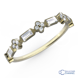 Lucky Clover Vintage Baguette and Round Diamond Half Eternity Ring 
