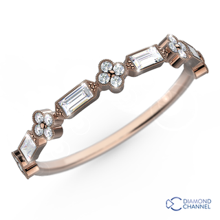 Lucky Clover Vintage Baguette and Round Diamond Half Eternity Ring 