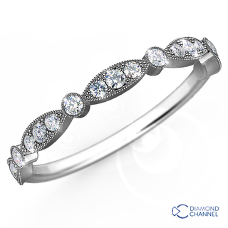 Large Marquise Leaf Dot Vintage Diamond Half Eternity Ring