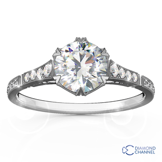 Cyprine Engraved French Vintage Diamond Graduating Sidestone Engagement Ring (0,622TCW)