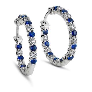 Sapphire And Diamond Hoop Earrings In 9K White Gold (sapphire 0.22ct diamonds 0.20ct)