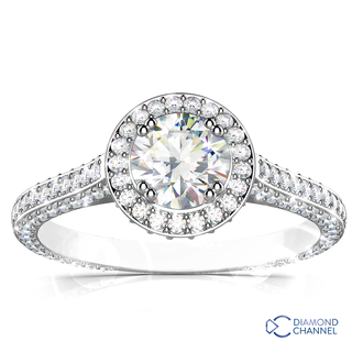 Halo Micropave Diamond Engagement Ring  (1.38ct tw)