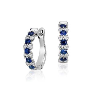 Sapphire And Diamond Hoop Earrings  In 9K White Gold (Sapphire 0.10ct;Diamond 0.24ct)