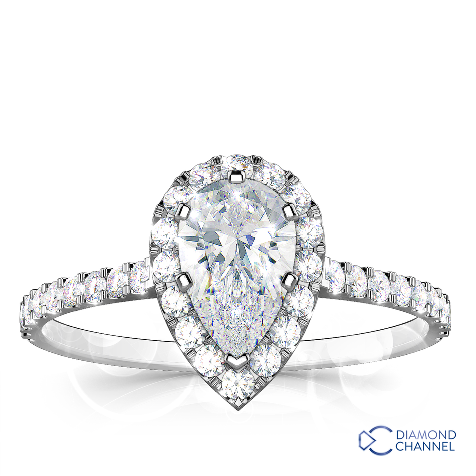 Custom Pear Shaped Diamond And Halo Engagement Ring #102743 - Seattle  Bellevue