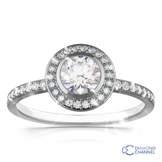 Tube Set Halo Pave Diamond Engagement Ring ( 0.93ct tw)