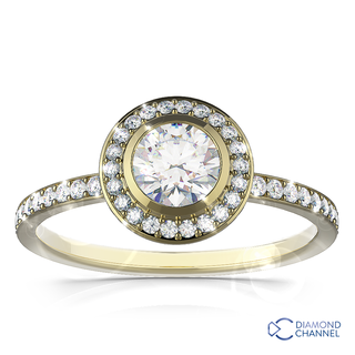 Tube Set Halo Pave Diamond Engagement Ring ( 0.93ct tw)