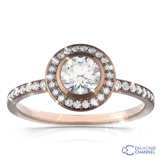 Tube Set Halo Pave Diamond Engagement Ring ( 0.93ct tw)