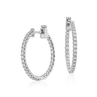 Large Diamond Hoop Earrings in 9K White Gold (1.00ct tw)